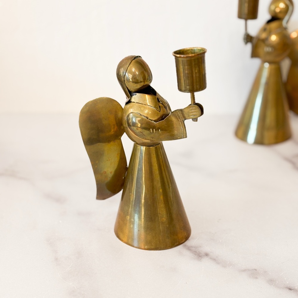 Vintage Brass Angel Candle Holder Set of 2